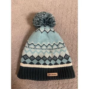 Blue Teal Columbia Poof Ball Insulated Beanie